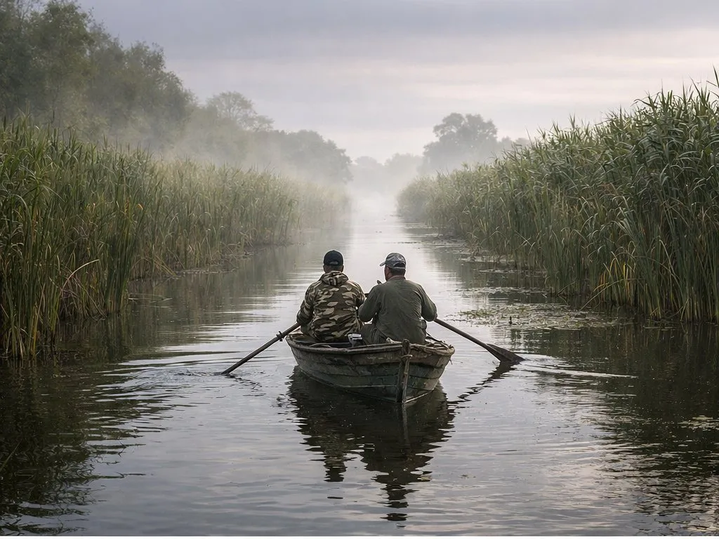 Pescari cu bărci în Delta Dunării